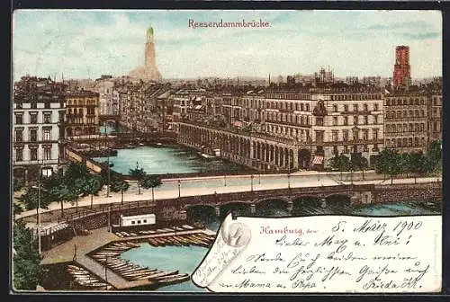 AK Hamburg, Reesendammbrücke aus der Vogelschau