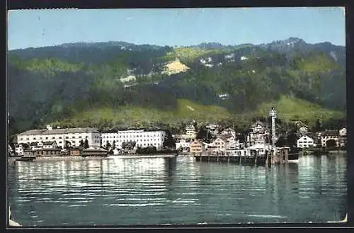 AK Bregenz /Bodensee, Hafen, vom Wasser gesehen