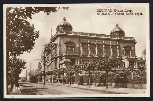 AK Belgrade, l`Ancien palais royal, Strassenbahn