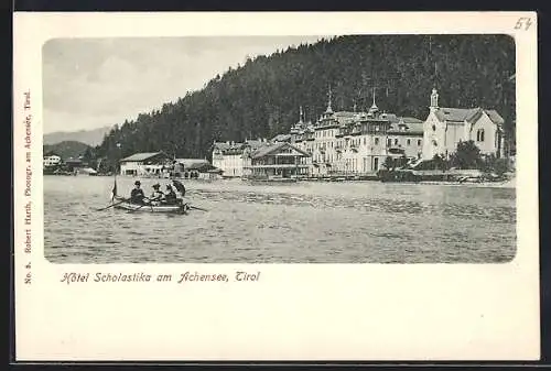 AK Achenkirch /Tirol, Achensee mit Hotel Scholastika