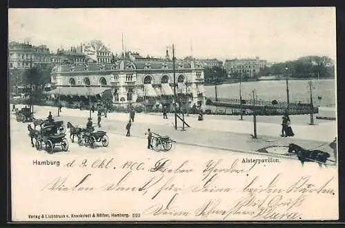 AK Hamburg-Neustadt, Alsterpavillon mit Kutschen