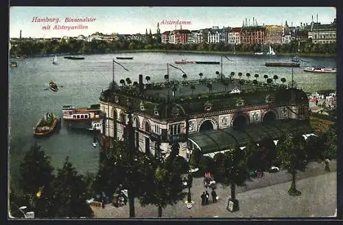 AK Hamburg-Neustadt, Restaurant Alsterpavillon am Jungfernstieg, Blick auf die Binnenalster