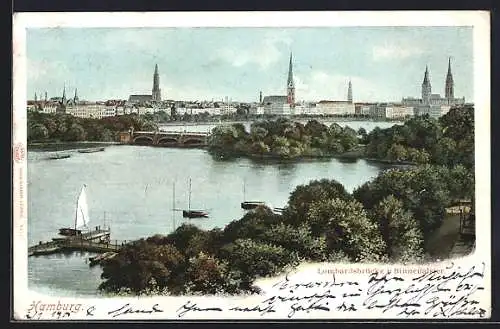 AK Hamburg-Neustadt, Lombardsbrücke mit Binnenalster und Stadtansicht