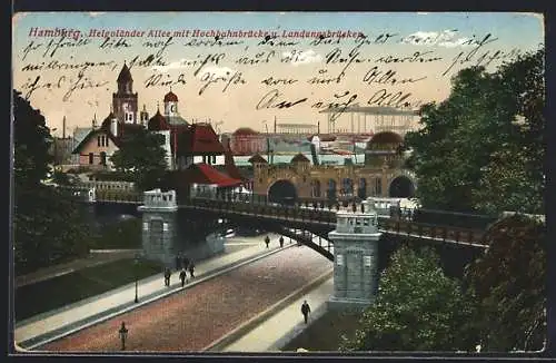 AK Hamburg-St. Pauli, Helgoländer Allee mit Hochbahnbrücke und Landungsbrücke