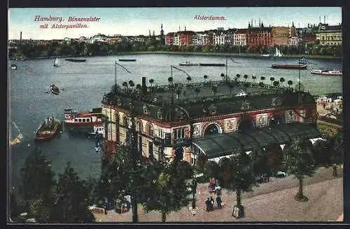 AK Hamburg-Neustadt, Restaurant Alsterpavillon am Jungfernstieg, Blick auf die Binnenalster