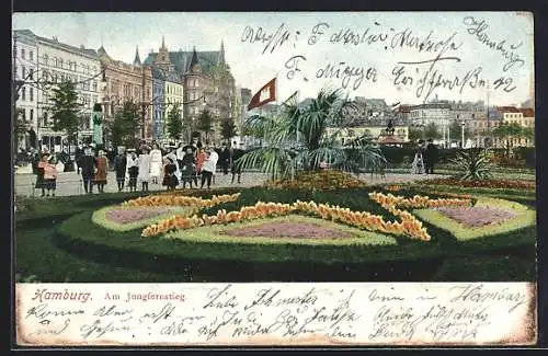 Lithographie Hamburg-Neustadt, Kinder und Blumenbild am Jungfernstieg