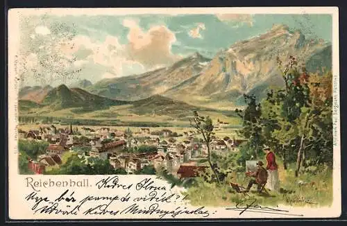 Künstler-Lithographie Karl Heinisch: Reichenhall, Gesamtansicht