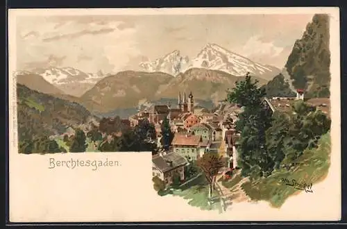 Künstler-AK Otto Strützel: Berchtesgaden, Ortsansicht