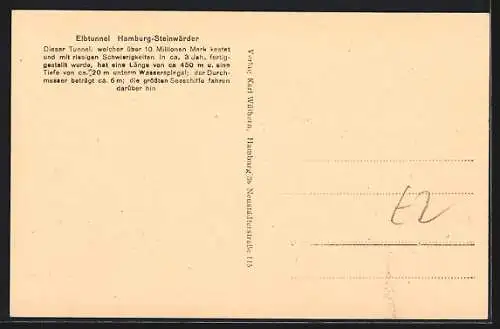 AK Hamburg-St. Pauli, Elbtunnel, Eingang, Fahrstühle und Tunnel unter der Elbe, Querschnitt