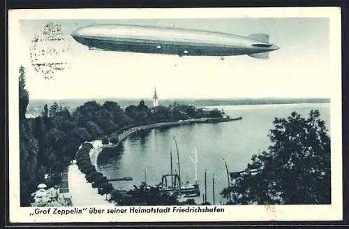 AK Graf Zeppelin über seiner Heimatstadt Friedrichshafen