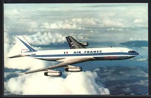 AK Flugzeug, Boeing 707 Intercontinental, Air France, im Flug