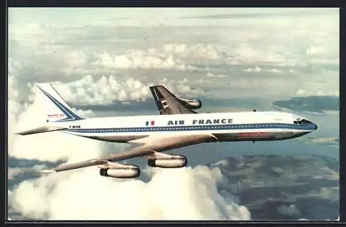 AK Flugzeug, Boeing 707 Intercontinental, Air France, im Flug