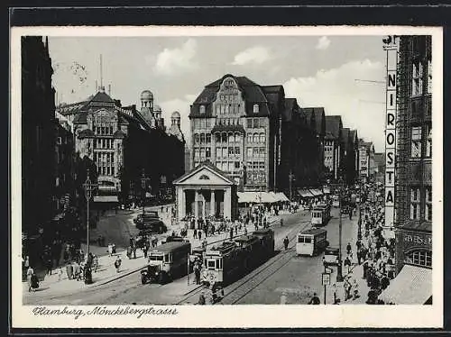 AK Hamburg, Strassenbahn auf der Mönckebergstrasse