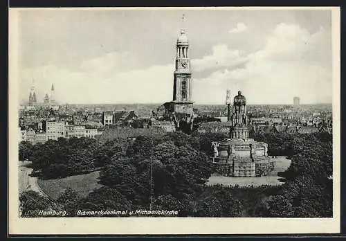 AK Hamburg, Bismarckdenkmal u. Michaeliskirche