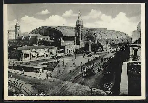 AK Hamburg-St.Georg, Blick zum Hauptbahnhof, Strassenbahn, Autos