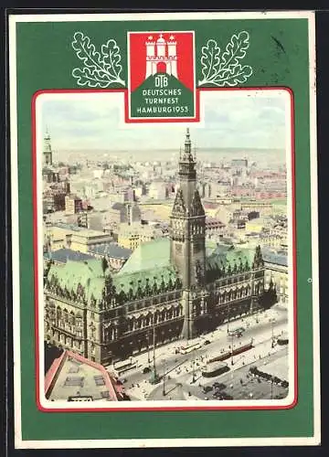 AK Hamburg, Deutsches Turnfest 1953, das Rathaus aus der Vogelschau