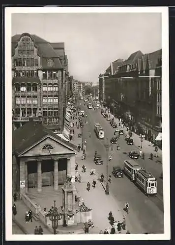 AK Hamburg, Strassenbahnen in der Mönckebergstrasse