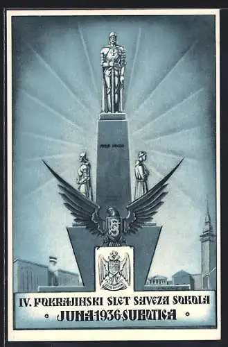 AK Subotica, IV. Sokol 1936, Denkmal