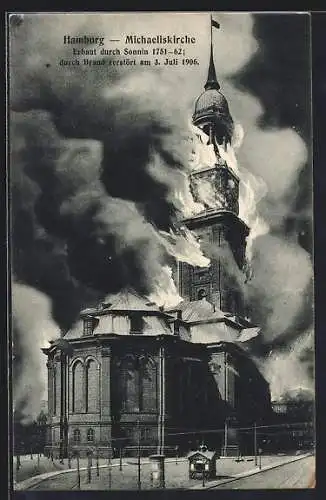 AK Hamburg-Neustadt, Brand der grossen Michaeliskirche am 3.7.1906