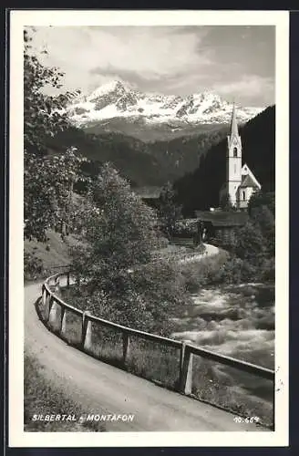 AK Silbertal, Weg ins Dorf mit Flusspartie und Montafon