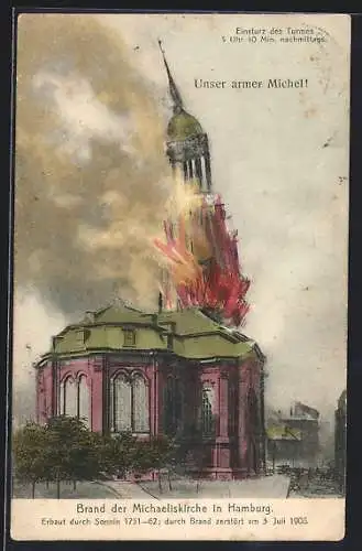 AK Hamburg-Neustadt, Brand der Michaelskirche 1906