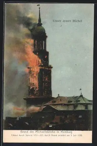 AK Hamburg-Neustadt, Brand der St. Michaeliskirche am 3.07.1906