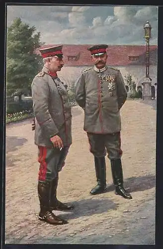 AK Posen, Kaiser Wilhelm II. und Generalfeldmarschall von Hindenburg im Schloss, Juli 1915