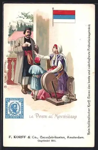 Lithographie La Poste au Monténégro, Briefträger