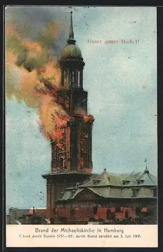 AK Hamburg-Neustadt, brennende Michaeliskirche 3.7.1906, Strasse Englische Planke