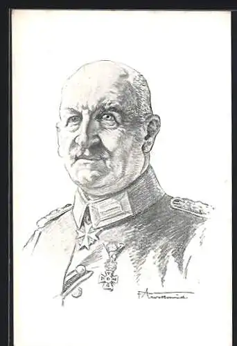 Künstler-AK Portrait General von Linsingen in Uniform mit Pour le Merite