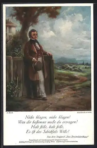 Künstler-AK Franz Schubert, Das Dreimäderlhaus