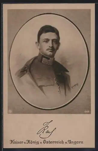 AK Kaiser Karl I. von Österreich, gerahmtes Uniform-Portrait