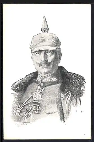 AK Kaiser Wilhelm II. mit Pickelhaube und Uniform