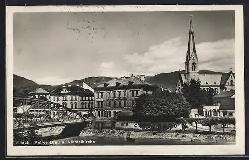 AK Villach, Café Drau und Nikolaikirche