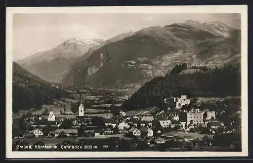 AK Gmünd /Kärnten, Blick zum Ort mit Kirche, Berge