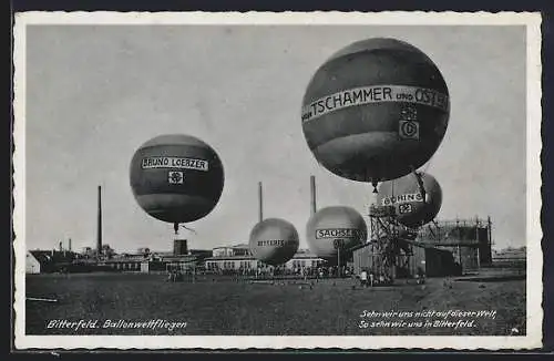 AK Bitterfeld, Ballonwettfliegen, Ballons Bruno Loerzer und von Tschammer und Osten