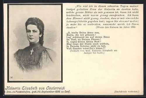 AK Kaiserin Elisabeth (Sissi) von Österreich, gestorben am 10. September 1898 zu Genf