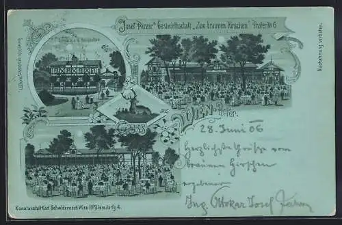 Mondschein-Lithographie Wien, Prater, Josef Parzers Gasthof zum braunen Hirschen