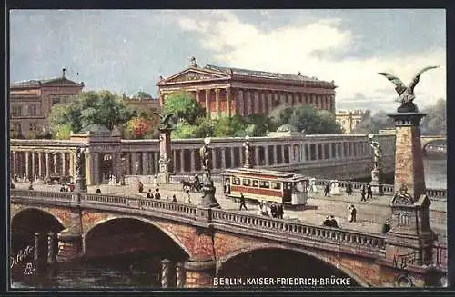 AK Berlin, Kaiser-Friedrich-Brücke, Strassenbahn