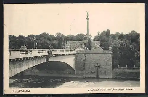 AK München-Bogenhausen, Prinzregentenbrücke und Friedensdenkmal