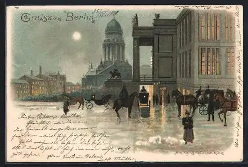 Winter-Lithographie Berlin, Am Kgl. Schauspielhaus, Gendarmenmarkt