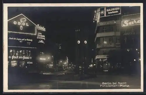 AK Berlin-Tiergarten, bei Nacht, Potsdamer-Platz