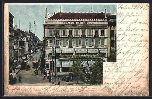 AK Berlin, Hotel und Cafe Victoria mit der Friedrichstrasse