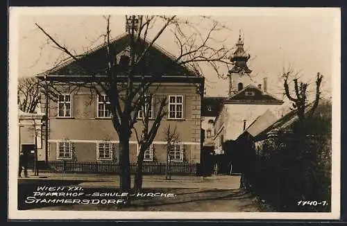 AK Wien, Stammersdorf, Pfarrhof, Schule und Kirche, Ortspartie