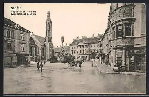 AK Sopron, Komitatshaus und Kirche, Strassenpartie