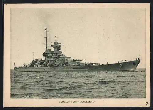 AK Schlachtschiff Gneisenau auf See, Kriegsmarine