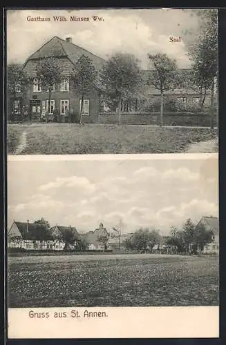 AK St. Annen / Melle, Teilansicht, Gasthaus Wilh. Müssen Ww., Saal