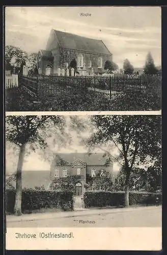 AK Ihrhove /Ostfriesland, Kirche mit Friedhof, Pfarrhaus