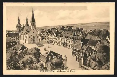 Künstler-AK Hans Pernat: Weikersheim, Marktplatz mit Kirche