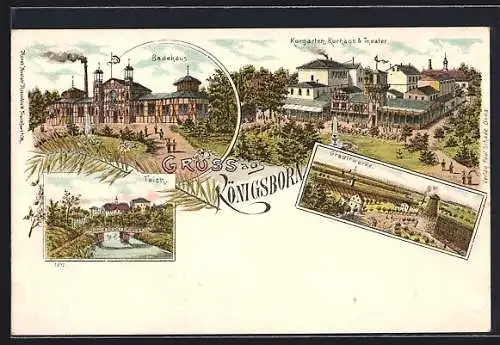 Lithographie Königsborn / Unna, Gradierwerke, Badehaus, Kurhaus und Theater